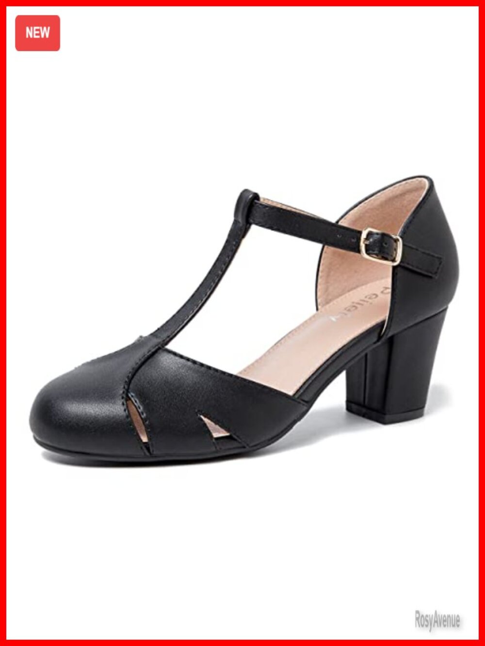 Women's T-Strap Block Heel Pumps Ankle Buckle Dress Shoes